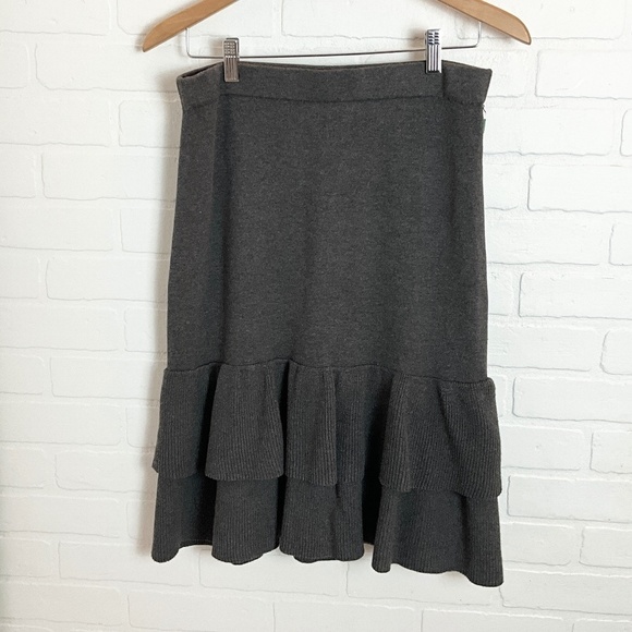 JACKPOT Mini Skirt AISHAH Ribbed knit Charcoal Gray ruffle Cotton blend M - Picture 2 of 12